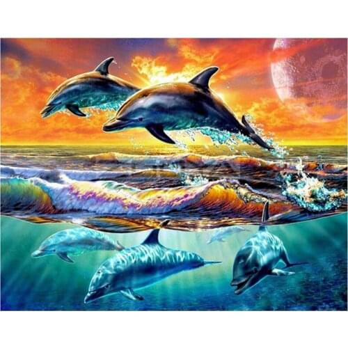Diy 5D Diamond Painting scenery Full round Diamond Emboridery Animals dolphin Cross Stitch Diamond Puzzle Home Decor