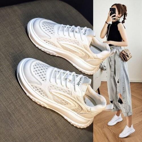 White Shoes 2021 New Summer Thin Sports Casual Shoes Mesh Breathable Platform Clunky Sneakers for Women Ins Fashion