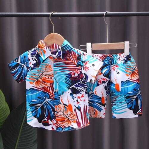 Infant Boys Shirts Two-Piece Set Summer Casual Childrens Clothing New Cartoon Print Beach Style Short-sleeved Shirt Shorts Suit