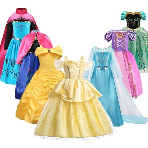 Anna Elsa Dress for Girl Halloween Birthday Party Princess Costume Children Rapunzel Snow White Belle Fancy Outfit Clothes 3-10T