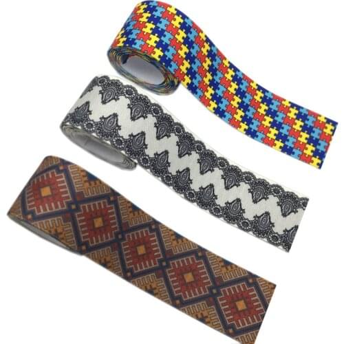 Autism Geometry Print Elastic Webbing 25mm 38mm Width Rubber Band DIY Trim Supplies Clothes Pants Straps Sewing Belt 1M/Lot