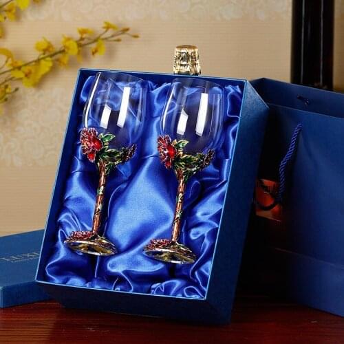 ENAMEL 1 PAIR CRYSTAL WINE GLASSES WEDDING CEREMONY BIRTHDAY PARTY CHAMPAGNE FLUTES CREATIVE FASHION GIFT WRAPPING WINE GLASS
