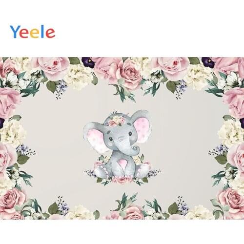 Flower Leaves Cute Elephant Newborn Baby Shower Birthday Backdrop Photography Custom Photographic Background For Photo Studio