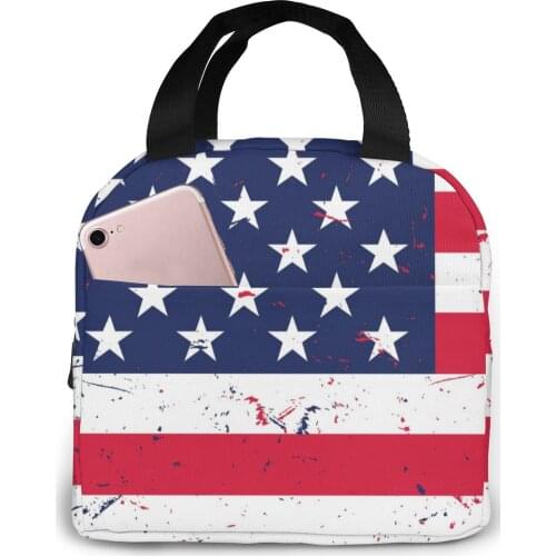 Grunge American Flag Lunch Food Box Bag Insulated Thermal Food Picnic Lunch Bag for Women kids Men Cooler Tote Bag