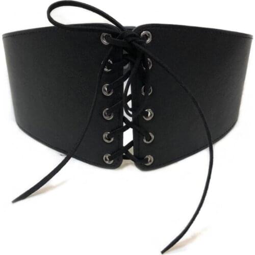 Medieval Leather Waist Girdle Lace Up Cinched Belt Retro Royal Black Band Corset Elastic Wide Straps Waistband For Women Girl
