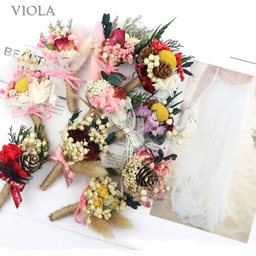 Beautiful Dry Real Flower Brooches Men Wedding Corsage Banquet Party Groom Suit Dress Rose Breastpin Accessory Nice Gift In Love