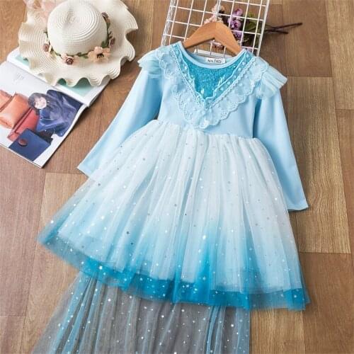 Lace Kids Dresses for Girls 4-10T Princess Costume Halloween Carnival Clothing Wedding Evening Long Sleeve Dress up