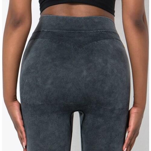 Wash Style Leggings Seamless Workout Leggings Womens Knitted Yoga Pants Black High-waisted Tights Fitness Women Gym Clothing