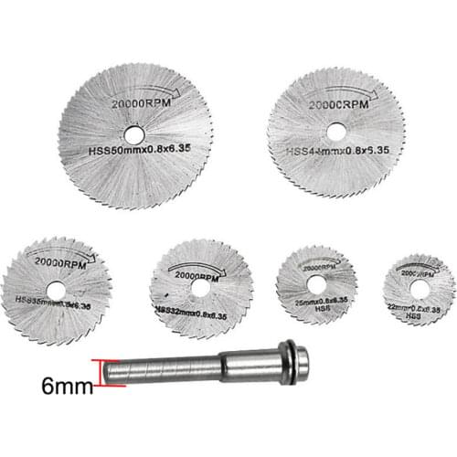 7pcs/set 6pcs Blade+1pcs pole Eruntop HSS Rotary Tool Circular Saw Blades Cutting Discs Mandrel for Dremel Cut off