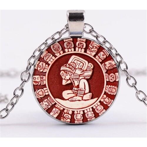 Maya Calendar Wheel Photo Cabochon Glass Chain Necklace,Charm Creative Women Pendants Fashion Jewelry Accessory,Friend Gifts