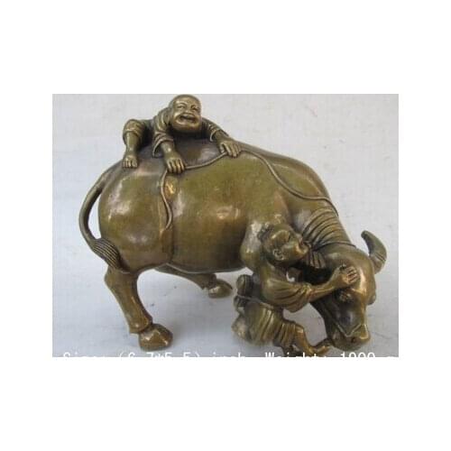 Copper Brass CHINESE crafts Asian Puro Antiguo 6.7 pulgadas folk collection de cobre de bronce estatua naughty jugando gran