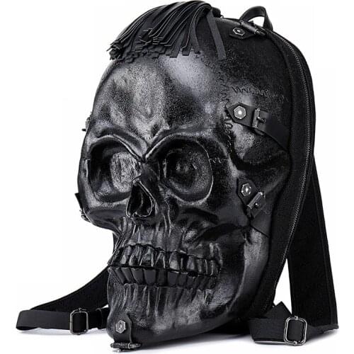 Fashion Women Skull Backpacks School Computer Bags 3D Leather Personality Silver Gold Black Bags Vintage Hip-Hop Style Men Bags