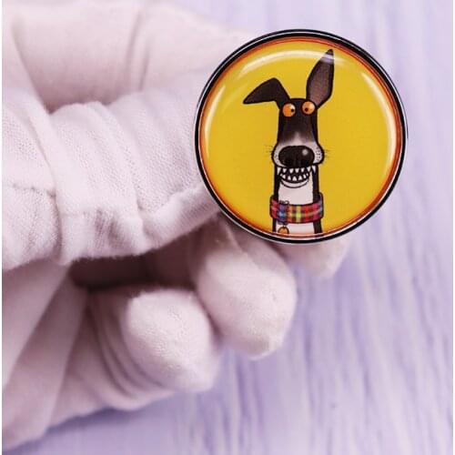 Cartoon Dog looking with colorful collar Pin Cute Animal Badge Fashion unique jewelry gift
