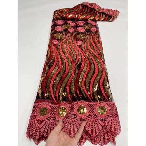 Latest African French Tulle Net Lace Fabric With Sequins Embroidery Beads Nigerian Mesh Water Soluble Lace Materials For Wedding