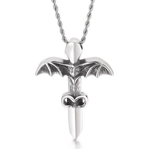 Retro New Necklace, European and American Old Personality Gothic Cross Angel Wing Sword Titanium Steel Male Pendant