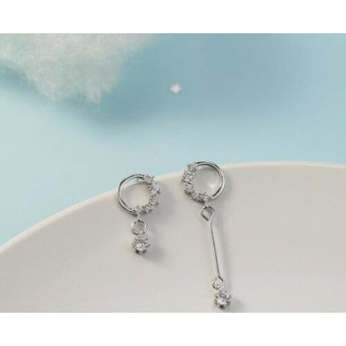 New Round Asymmetry Tassel Zircon Stud Earrings For Women Girls Trend Creative 925 Sterling Silver Party Gifts Jewelry SAE449