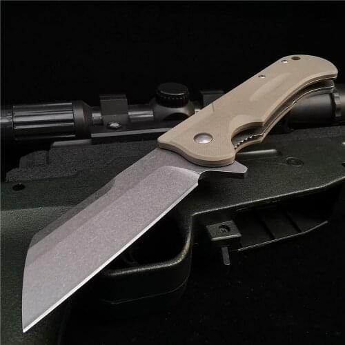 D2 Hunting Knife, Stainless Steel Folding Knife, Pocket Knife, Outdoor Survival Tool, Hardness 60HRC, Sharp and Durable