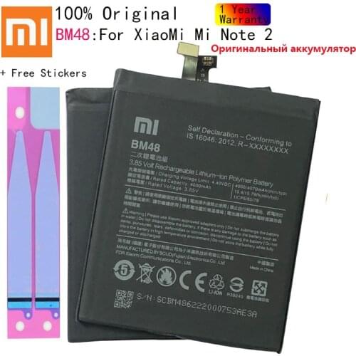 Original Phone Battery for Mi Note2 Battery Xiaomi Mi Note 2 BM48 Batteries Bateria for Xiaomi Note2 +Stickers AKKU