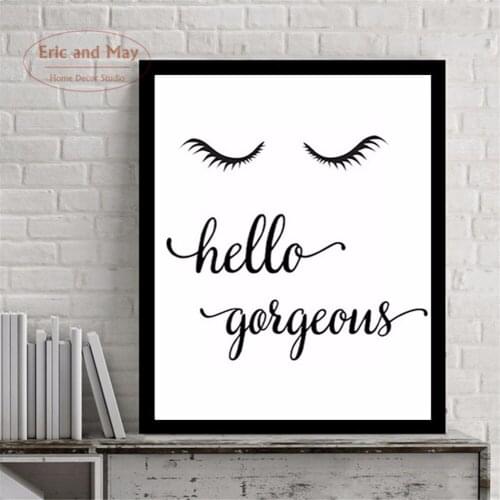 Hello Eyelash Quote Cotton Canvas Art Print Painting Poster, Wall Pictures For Home Decoration Kids Room Decor No Frame