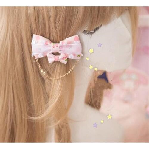 Handmade Sweet Lolita Girl Pink Bow Hairpin Hair Side Clip Hair Accessory B1567