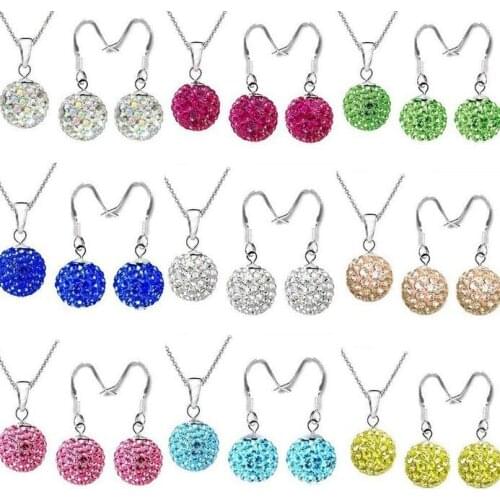 Tg5de Mix color 10mm black white blue Fashion crystal Set Pendant necklace studs drop Earring Jewelry gift crystal