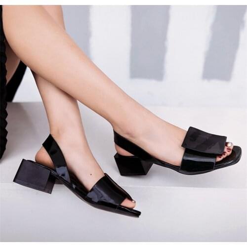 Geometric Square Toe Women Sandals High Heels Summer One Strap Slingbacks Women Sandalias Mujer Sandale Femme hjm78