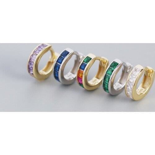 Mental Style 100% REAL.925 Sterling silver Rainbow CZ round Hoop Huggie Earrings Fine Jewelry TLE2246