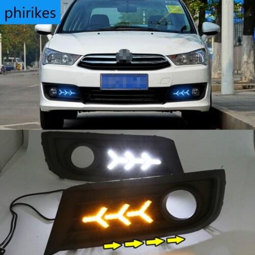 LED DRL daytime running light+Front fog light For Citroen C-Quatre 2012-2018 with Dynamic moving yellow turn signal