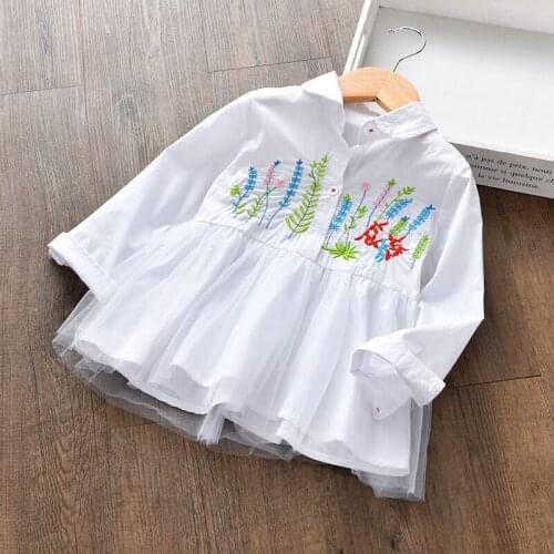 2019 New Embroidery Flowers Spring And Autumn Dress Girls Dress Cotton Net Yarn Splice kids dresses for girls