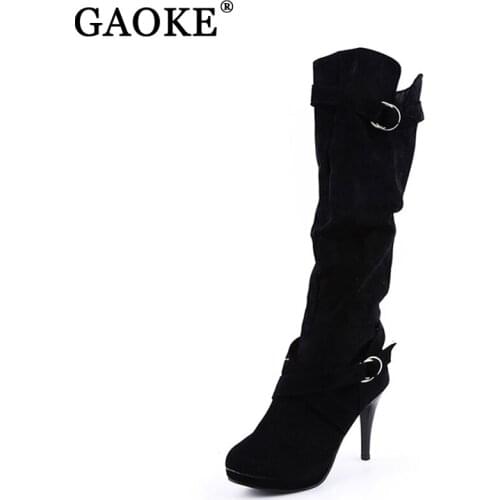 Thigh High Womens Winter Boots Faux Suede Leather High Heels Over The Knee Boots Women Plus Size Shoes Woman Boots