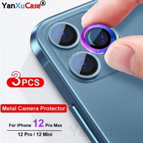 New Camera Lens Protector For iPhone 12 Pro Max Metal Ring Lens Tempered Glass Film On For iPhone 11 Pro Max 12mini Camera Cover