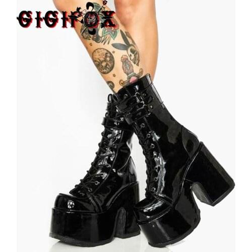 Brand New Big Size 43 Platform Gothic Cool Street Cosplay Halloween Gift Zipper Chunky High Heels Motorcycles Boots Shoes Woman