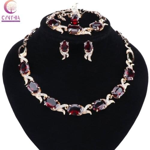 Women African Beads Crystal Jewelry Sets Gold Color Zircon Pendant Earrings Bracelets Ring Wedding Accessories Gifts