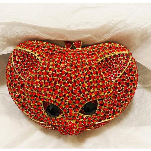 IN STOCK Gold Metal Red Rhinestone Diamond Evening Clutch For Women Weding Purse Animal Shape Ladies Party Prom Shoulder Handbag