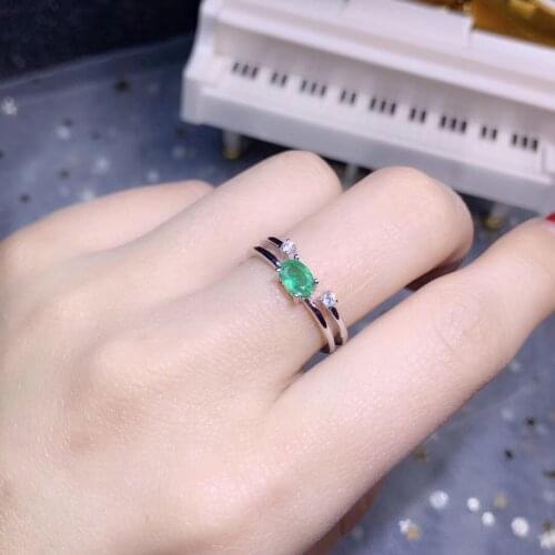 Fashion Lovely Opening level Natural green Emerald gem Ring S925 Silver Natural Gemstone Ring Women girl party gift fine Jewelry