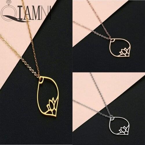 QIAMNI Lotus Flower Pendant Necklace For Women Muslim Yoga Karma Prayer Buddhism Necklace Choker Jewelry Gift Femme Homme Bijoux