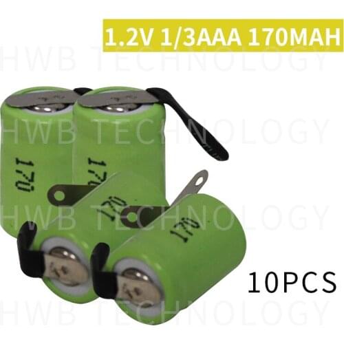 10 pcs/lot 1.2V 1/3AAA 170mAh NI-MH battery Band Welding foot Rechargeable batteries Free shipping