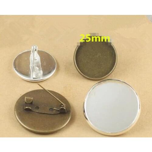 100pcs Silver tone/Antique Bronze Blank Clip Safety Pin/Brooch/Breastpin Charm Finding,Base Setting Tray Bezel,fit 25mm Cabochon