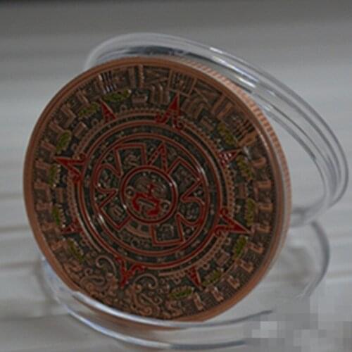 20 pcs Non Magnetic gods Aztec calendar stone badge religion mysterious red copper plated 40 mm souvenir decoration coin