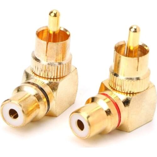2X Brass RCA Right Angle Male To Female Gold Plated Connector 90 Degree Adapters P82A