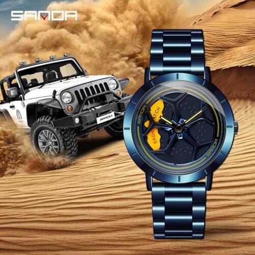 SANDA 2020 Fashion Trend Men Watch Stainless Steel Strap Wheel Watches Rotating Dial Quartz Wristwatch Gifts Montre Homme 1022