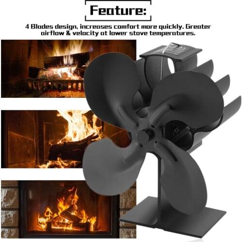 4Blade Heat Powered Stove Fan Aluminum Blade Width 3" Environmental Low Noise Automatically Home Fireplace Fan Heat Distribution