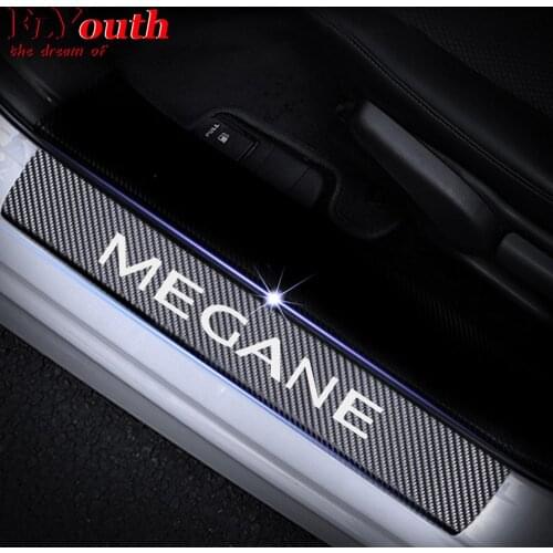 Car Door Sill Scuff Plate For Renault Megane Reflective 4D Carbon Fiber Sticker Welcome Pedal Threshold Auto Accessories 4Pcs