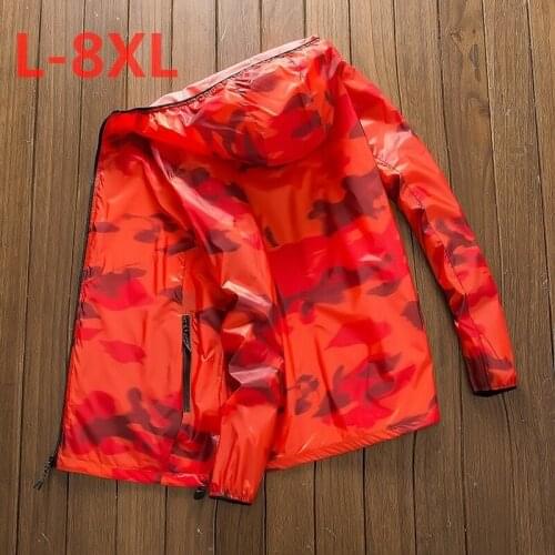 8XL 7XL Men Jacket Spring Autumn Hooded Jacket Casual Sunscreen Out door Waterproof Windbreaker Men Thin Jacket Coat Outerwear