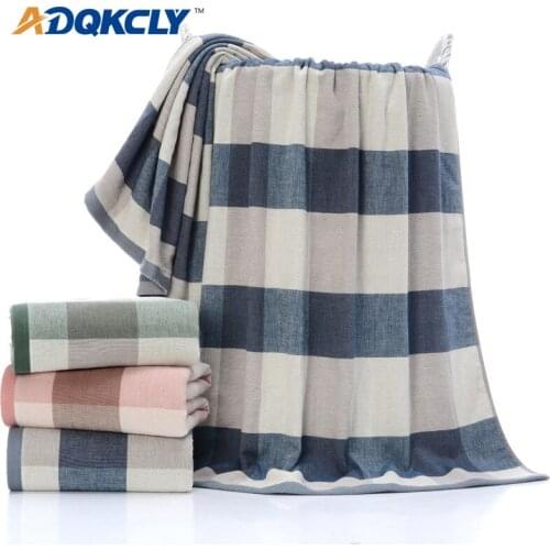 ADQKCLY Grid Japan Style Bath Towel 100% Cotton Yarn Absorbent Bathrobe Body Spa Bath Wrap Towel for Adults Bath Room Supplies