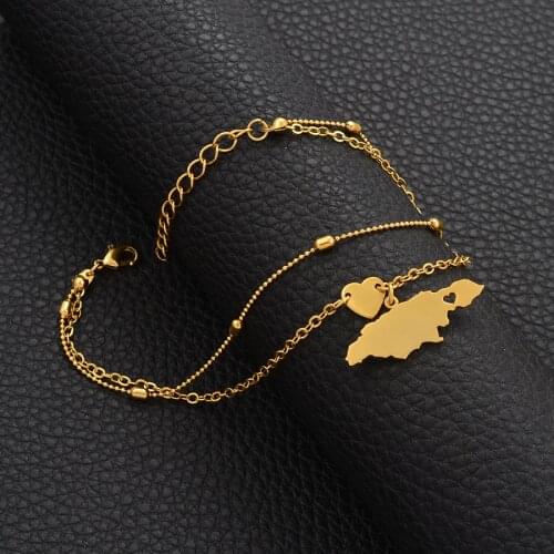 Anniyo (One Piece) 25cm+5cm Extender Chain /Jamaica Map Anklet for Women Girls Gold Color Jamaican Jewelry Foot Chains #209106