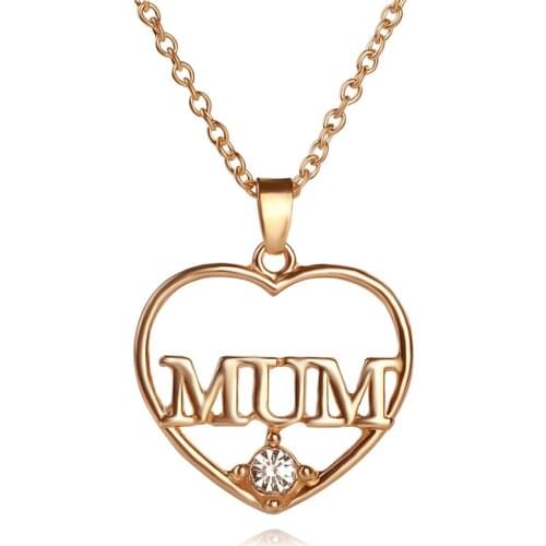 Hollow Love Heart Mothers Day Gift Letter MUM Zircon Pendant Necklace Love Woman Mother Girl Gift Wedding Blessing Jewelry