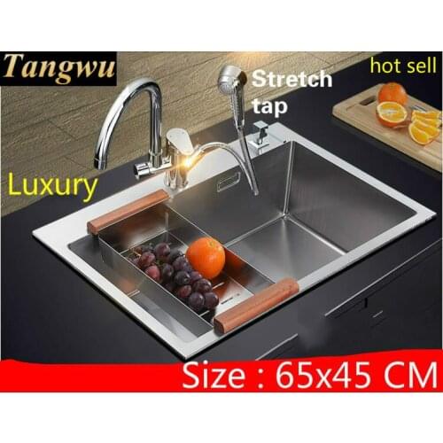 Free shipping Apartment luxury kitchen manual sink single trough vogue do the dishes 304 stainless steel hot sell 650x450 MM