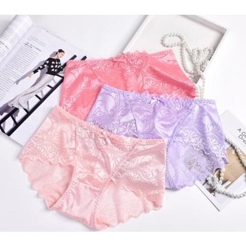 Seamless Lace Women Underwear Sexy Luxury Drawing Jacquard Panties Breathable Cotton Crotch Womens Triangle Briefs