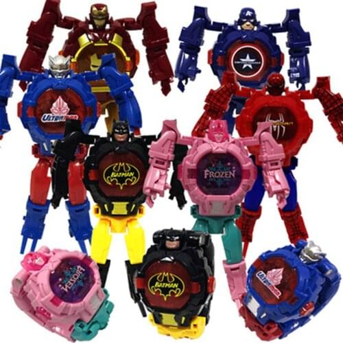 Kids Sports Cartoon Watch Kids Luminous Digital Watch Cartoon Transforming Robot Wristwatch Transforming Robot Toy For Children